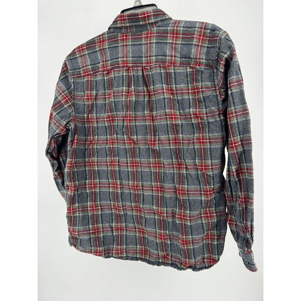 L.L.Bean Flannel Shirt Mens Large Regular Gray Red Plaid Button Up Outdoor - Picture 10 of 11
